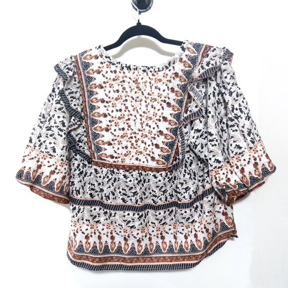 Bailey 44 100% Cotton Printed Boho Blouse Size XL Ruffled Puff Sleeve Retro NWT - Picture 4 of 4